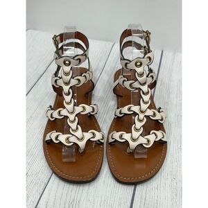 Coach Gladiator Sandals Womens 7B White Leather Strappy Gold Stud Flat Summer